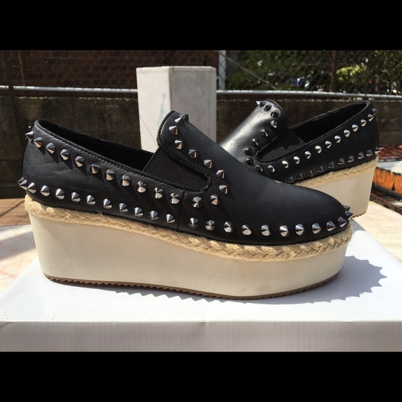 Studded Black Platform Slip-On Shoes - Picture 1 of 4